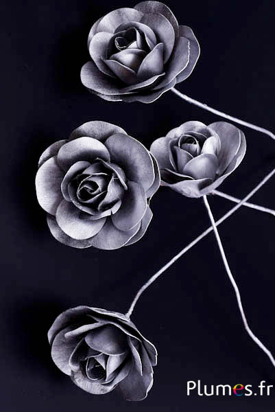 Rose en Bois - diam. 8 cm - argenté